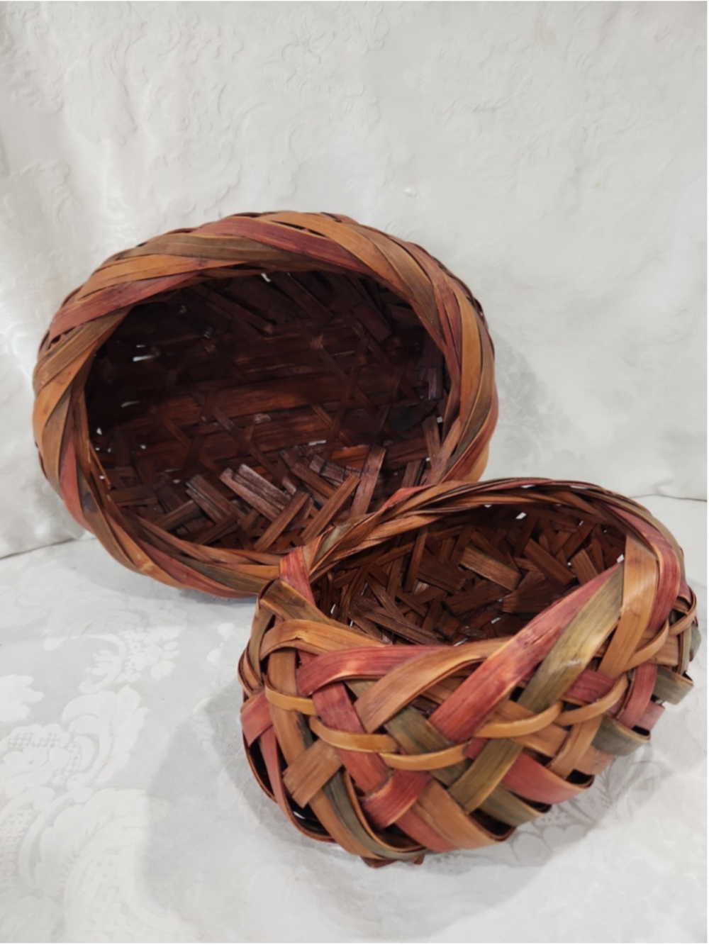 Vtg. Twisted Curly Weave Nesting Baskets Palm Fronds Excellent Cond.